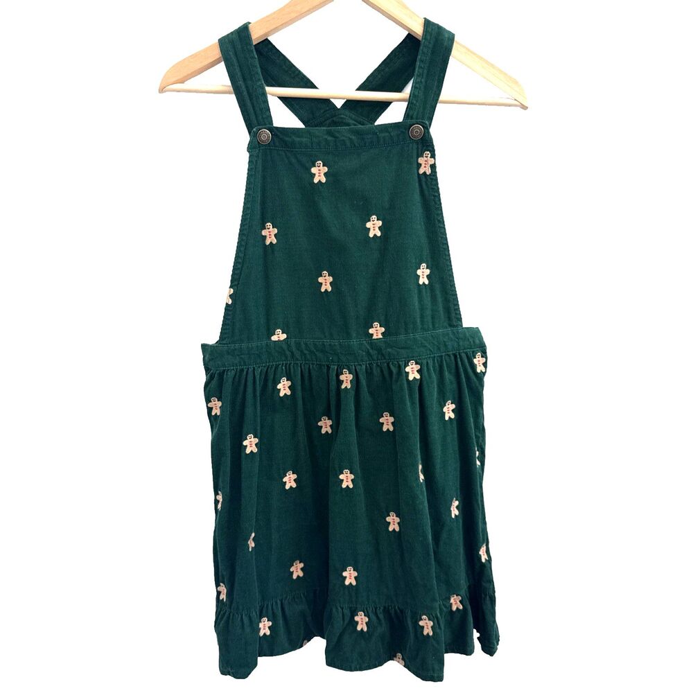 Gymboree Girls Sz 12 Jumper Dress Green Corduroy Gingerbread Holiday Christmas